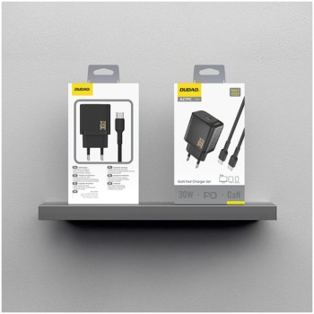 Hišni polnilec 100-240V => 1x USB-C 30W GaN PD s priloženim kablom USB-C črn Dudao (A27PCEU-Black)