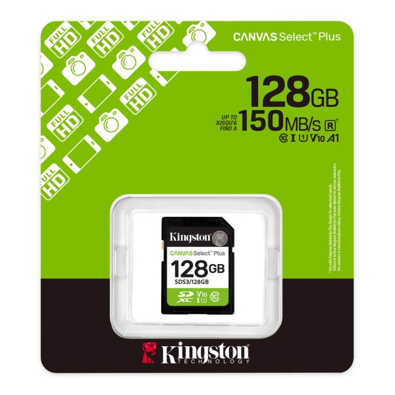 Spominska kartica SDXC 128GB Kingston Canvas Select Plus 150MB/s/40MB/s U1 V10 UHS-I (SDS3/128GB) KINGSTON Spominska kartica SDXC 128GB Kingston Canvas Select Plus 150MB/s/40MB/s U1 V10 UHS-I (SDS3/128GB)