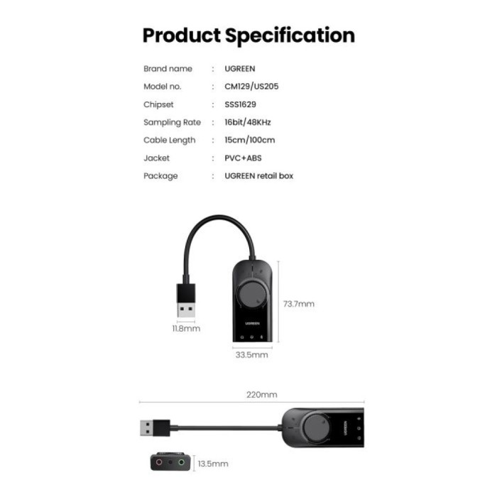 Zvočna kartica USB 2.0 Ugreen (40964) Zvočna kartica USB 2.0 Ugreen (40964)