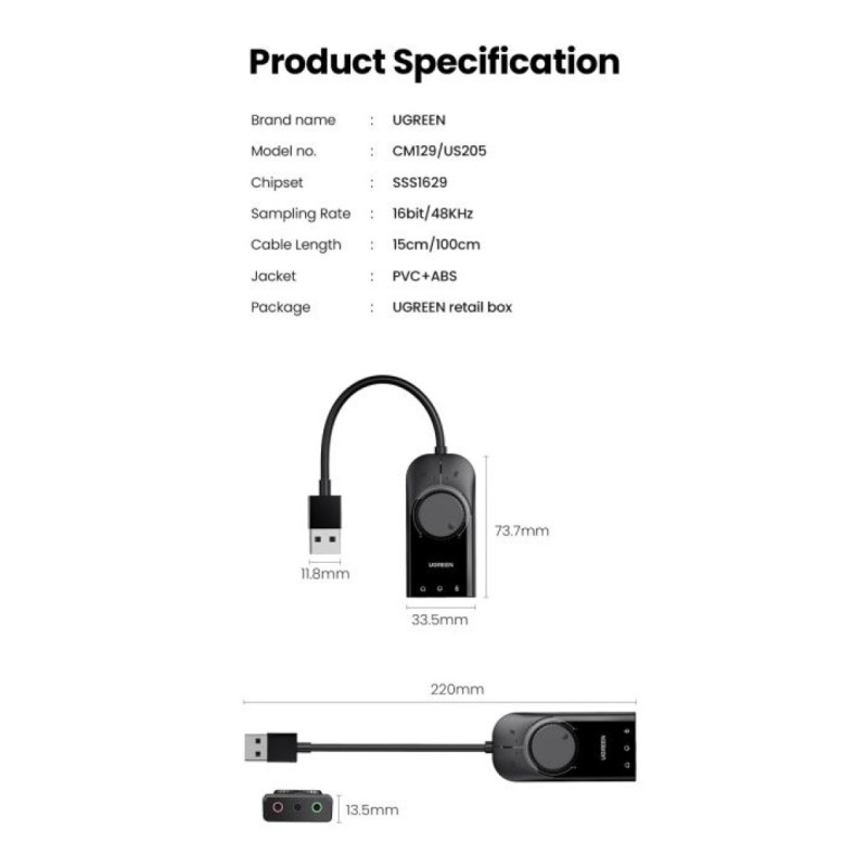 Zvočna kartica USB 2.0 Ugreen (40964) UGREEN Zvočna kartica USB 2.0 Ugreen (40964)