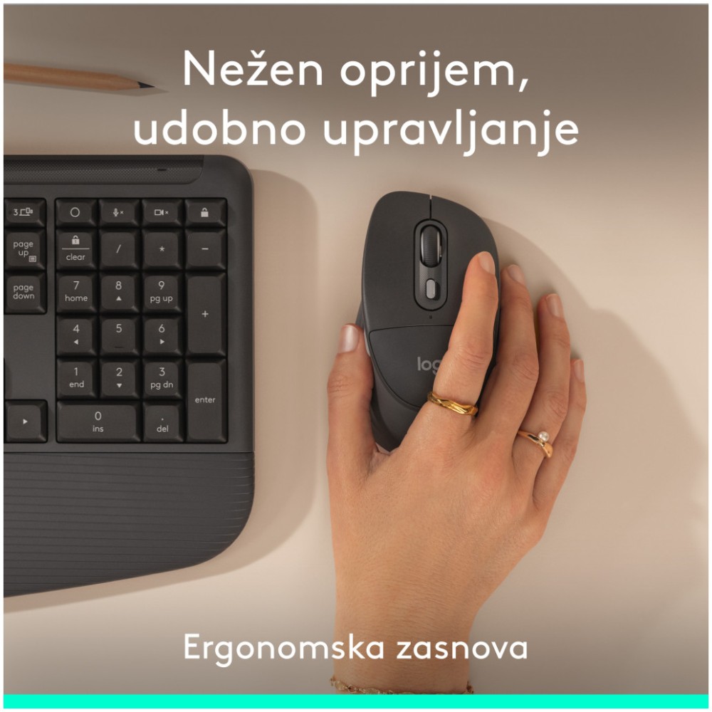 Miš brezžična + Bluetooth Logitech Signature Comfort Plus M850 L velikost grafitna (910-007715)