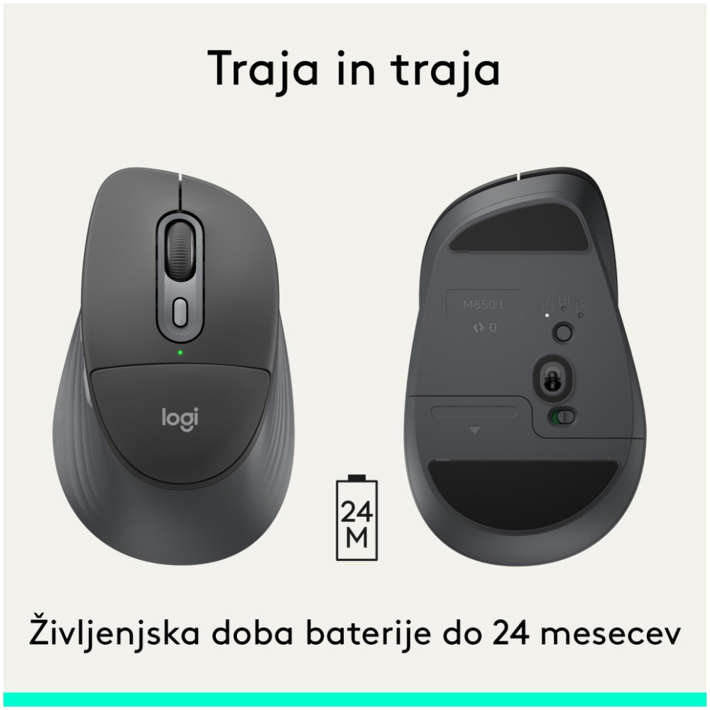 Miš brezžična + Bluetooth Logitech Signature Comfort Plus M850 L velikost grafitna (910-007715)