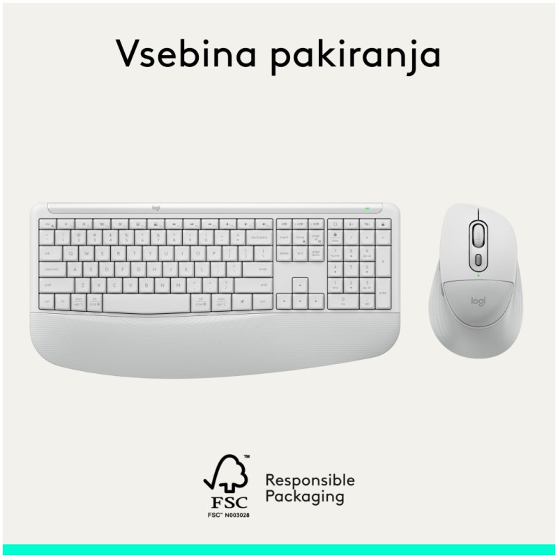 Tipkovnica in miš Logitech brezžična + Bluetooth MK880 Signature Comfort Plus bela SLO gravura (920-014033)