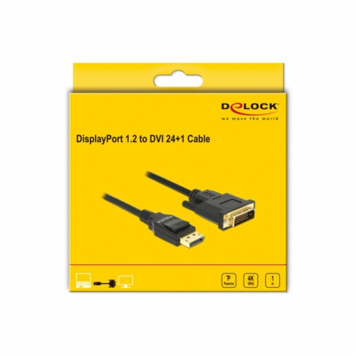 Kabel DisplayPort(m) => DVI (24+1)(m) 4K/30Hz 1,00m Delock črn (85312) Kabel DisplayPort(m) => DVI (24+1)(m) 4K/30Hz 1,00m Delock črn (85312)