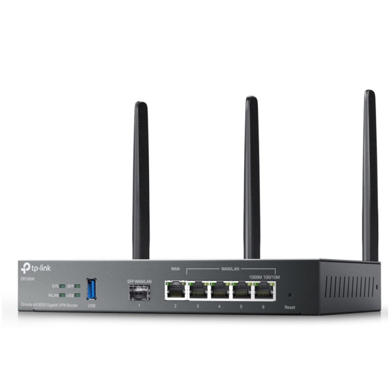 Usmerjevalnik brezžični TP-Link gigabit WiFi6 802.11ax AX3000 2402Mbit/s 4xLAN+WAN+SFP 3x antena (ER706W) TP-LINK Usmerjevalnik brezžični TP-Link gigabit WiFi6 802.11ax AX3000 2402Mbit/s 4xLAN+WAN+SFP 3x antena (ER706W)