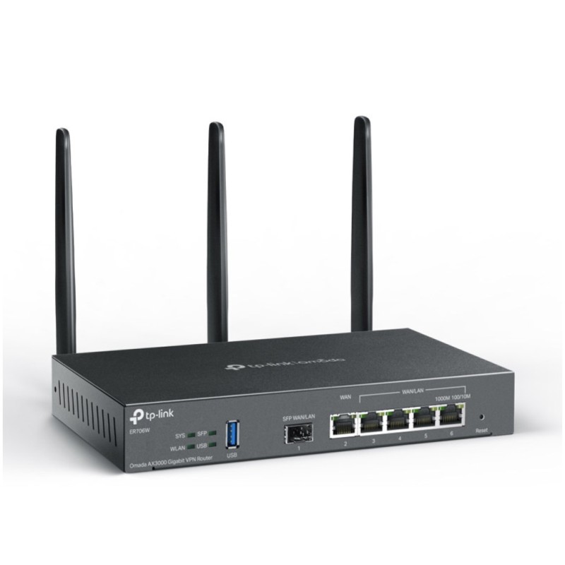 Usmerjevalnik brezžični TP-Link gigabit WiFi6 802.11ax AX3000 2402Mbit/s 4xLAN+WAN+SFP 3x antena (ER706W) TP-LINK Usmerjevalnik brezžični TP-Link gigabit WiFi6 802.11ax AX3000 2402Mbit/s 4xLAN+WAN+SFP 3x antena (ER706W)
