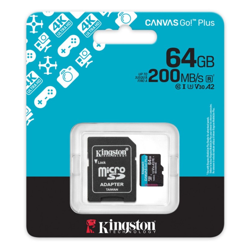 Spominska kartica SDXC 64GB Kingston GO 200MB/s/100MB/s U3 V30 UHS-I A2 +adapter (SDCG4/64GB) KINGSTON Spominska kartica SDXC 64GB Kingston GO 200MB/s/100MB/s U3 V30 UHS-I A2 +adapter (SDCG4/64GB)