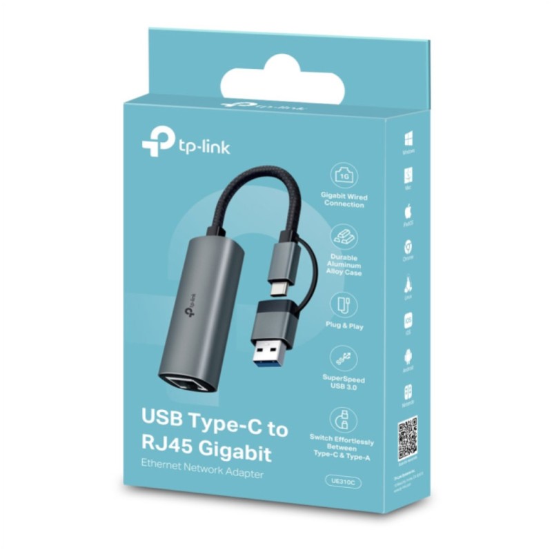 Mrežni adapter USB-C/A => RJ45 10/100/1000 TP-Link (UE310C) TP-LINK Mrežni adapter USB-C/A => RJ45 10/100/1000 TP-Link (UE310C)