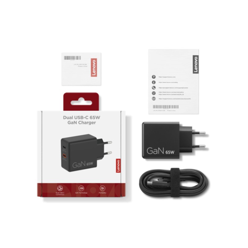 Hišni polnilec 100-240V => 2x USB-C 65W Lenovo Dual GaN + priložen USB-C kabel Lenovo Hišni polnilec 100-240V => 2x USB-C 65W Lenovo Dual GaN + priložen USB-C kabel