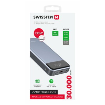 Prenosna baterija Swissten 30000mAH 133W PD 2xUSB-C USB-A (22013917) Prenosna baterija Swissten 30000mAH 133W PD 2xUSB-C USB-A (22013917)