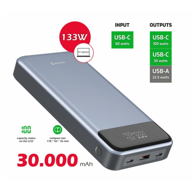Prenosna baterija Swissten 30000mAH 133W PD 2xUSB-C USB-A (22013917) Swissten Prenosna baterija Swissten 30000mAH 133W PD 2xUSB-C USB-A (22013917)
