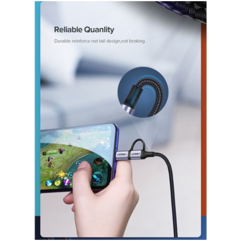 Kabel USB-A(m) => Micro USB/USB-C(m) 1,00m pleten ovoj črn Ugreen (30875) UGREEN Kabel USB-A(m) => Micro USB/USB-C(m) 1,00m pleten ovoj črn Ugreen (30875)
