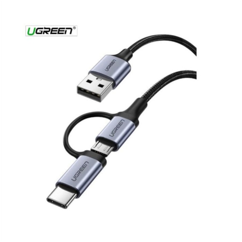 Kabel USB-A(m) => Micro USB/USB-C(m) 1,00m pleten ovoj črn Ugreen (30875) UGREEN Kabel USB-A(m) => Micro USB/USB-C(m) 1,00m pleten ovoj črn Ugreen (30875)