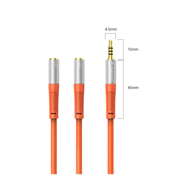 Kabel Audio 3,5mm (m) => 2x 3,5mm (ž) 1,0m Orico AX2-10 oranžen (AX2-10-OR-BP) Kabel Audio 3,5mm (m) => 2x 3,5mm (ž) 1,0m Orico AX2-10 oranžen (AX2-10-OR-BP)