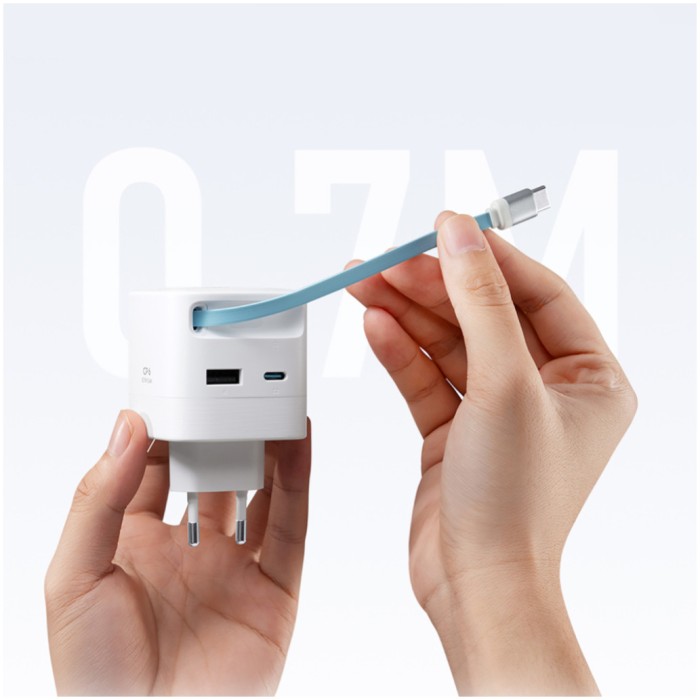 Hišni polnilec 100-240V => 1x USB-C 1x USB-A AD653W 67W GaN z izvlečnim 70cm USB-C kablom Cektech bel (AD653W) Hišni polnilec 100-240V => 1x USB-C 1x USB-A AD653W 67W GaN z izvlečnim 70cm USB-C kablom Cektech bel (AD653W)