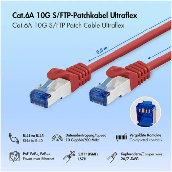 KABEL PATCH SFTP Cat 6A 1,00m RJ45 10Gbit LogiLink Ultraflex rdeč (C6A034S) KABEL PATCH SFTP Cat 6A 1,00m RJ45 10Gbit LogiLink Ultraflex rdeč (C6A034S)