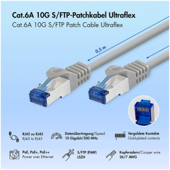 KABEL PATCH SFTP Cat 6A 0,50m RJ45 10Gbit LogiLink Ultraflex siv (C6A022S) KABEL PATCH SFTP Cat 6A 0,50m RJ45 10Gbit LogiLink Ultraflex siv (C6A022S)