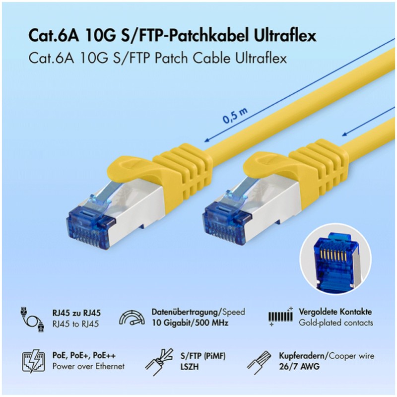KABEL PATCH SFTP Cat 6A 1,00m RJ45 10Gbit LogiLink Ultraflex rumen (C6A037S) LOGILINK KABEL PATCH SFTP Cat 6A 1,00m RJ45 10Gbit LogiLink Ultraflex rumen (C6A037S)