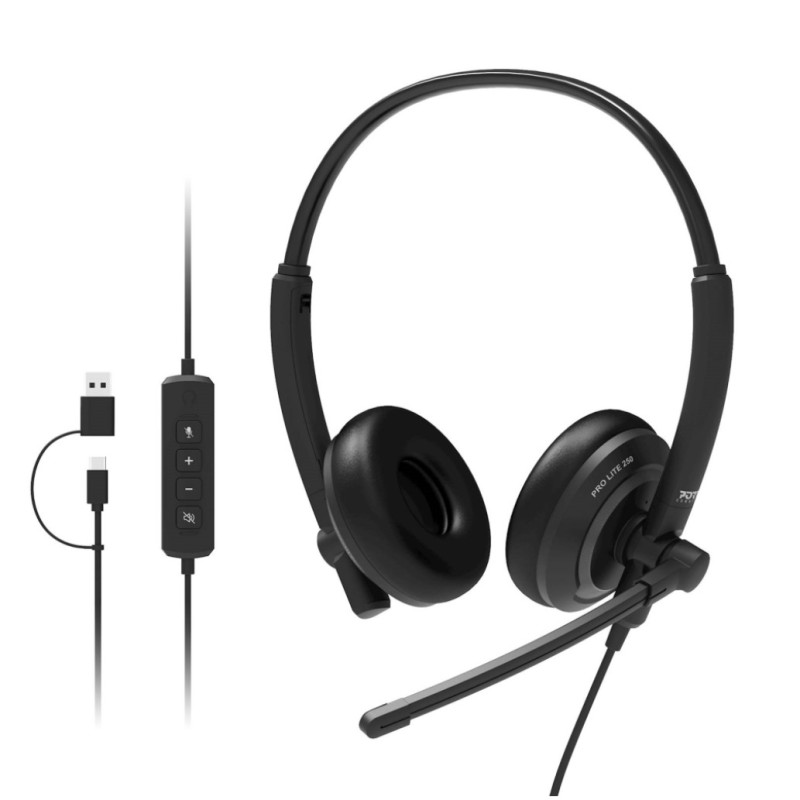 Slušalke žične Port naglavne z mikrofonom USB-C/USB-A Office PRO Lite 250 črna ENC (912005) Port Slušalke žične Port naglavne z mikrofonom USB-C/USB-A Office PRO Lite 250 črna ENC (912005)
