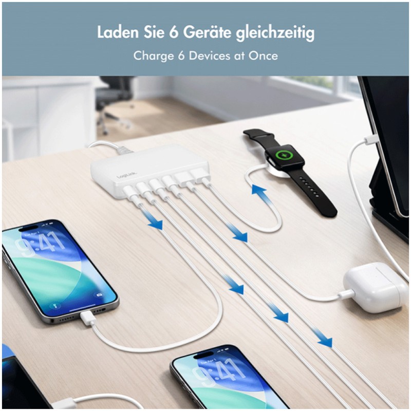 Hišne polnilec 100-240V => 4x USB-C PD 2x USB-A QC 3.0 100W Logilink bel (PA0418) LOGILINK Hišne polnilec 100-240V => 4x USB-C PD 2x USB-A QC 3.0 100W Logilink bel (PA0418)