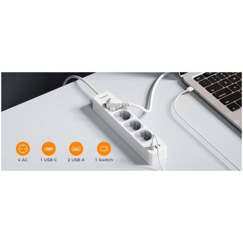 Podaljšek Tessan 307C 2,00m 4x220V 3xUSB-A USB-C bel (TS-307-C) Tessan Podaljšek Tessan 307C 2,00m 4x220V 3xUSB-A USB-C bel (TS-307-C)