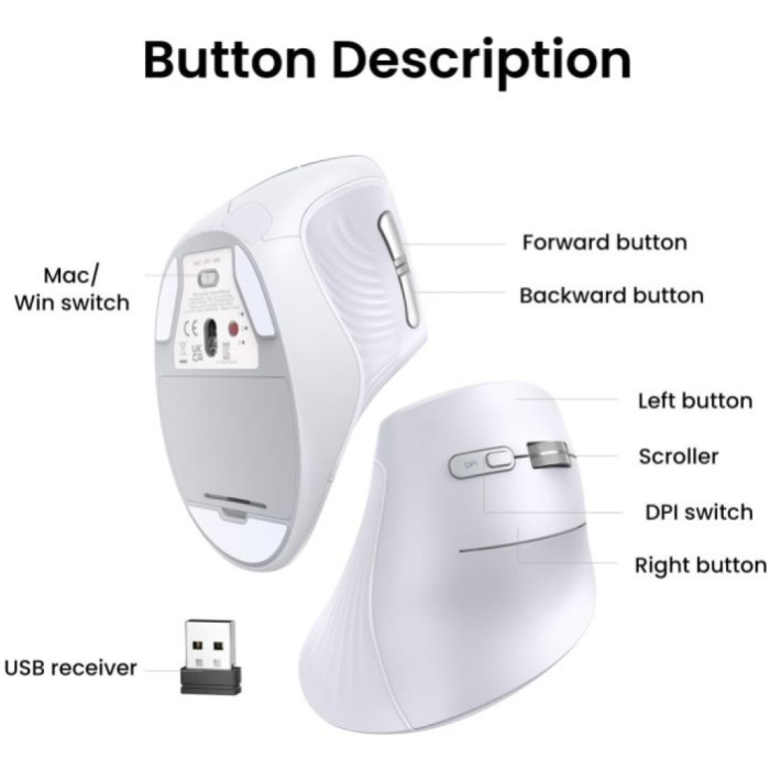 Miš brezžična + Bluetooth ergonomska Ugreen vertikalna 4000DPI bela (45759) Miš brezžična + Bluetooth ergonomska Ugreen vertikalna 4000DPI bela (45759)