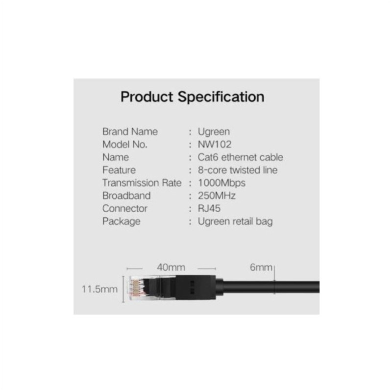 KABEL PATCH UTP Cat6 50,00m Ugreen črn (20170)